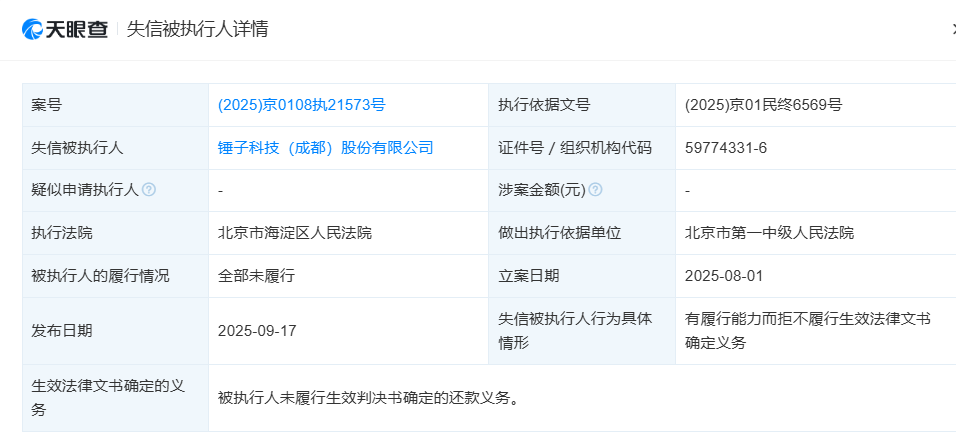 锤子科技成老赖 罗永浩为实控人